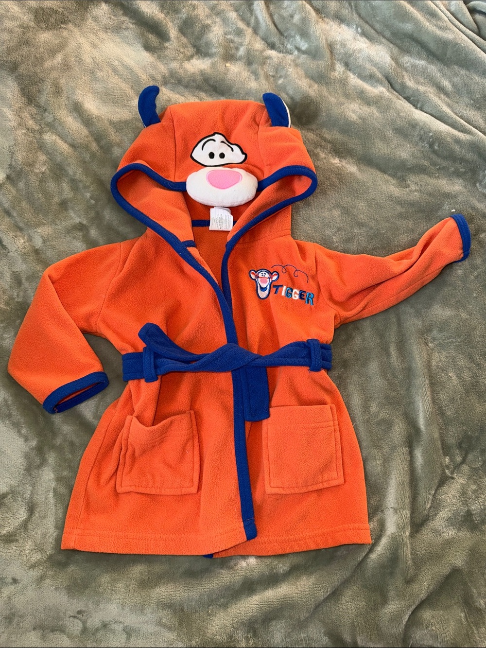 12-18m vintage Tigger Orange Hooded Kids Robe with Blue Trim GUC